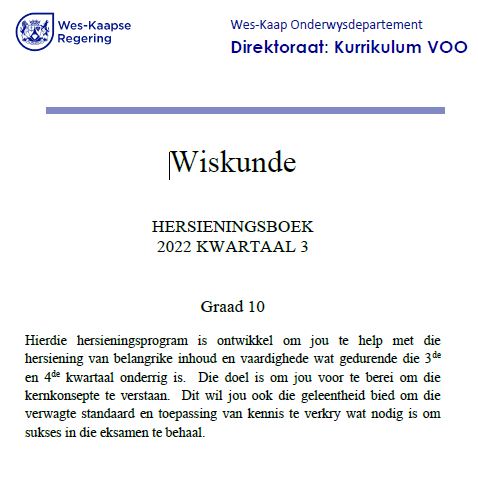 Gr 10 Wiskunde K3 Hersieningsboekie WCED EPortal